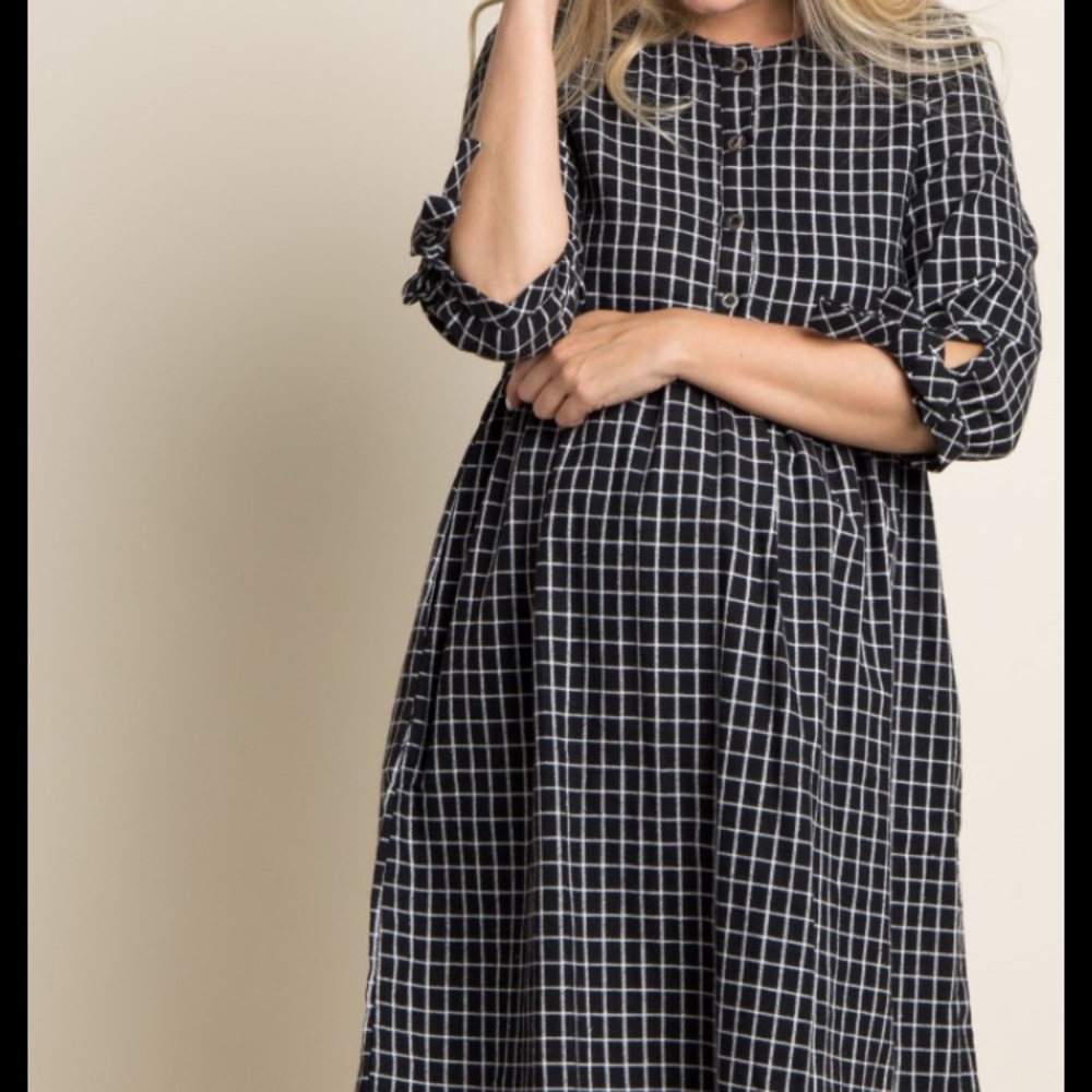 Pink blush maternity plaid dress